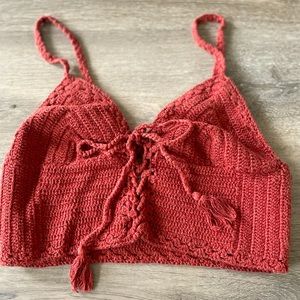 American Eagle Burnt Orange Crochet Crop Top Medium